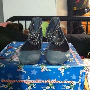 Distressed denim flats