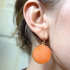 Orange Druzy Drop Earrings