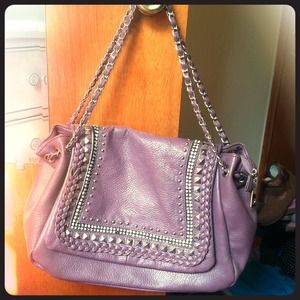 deep purple, plum handbag with studded detail