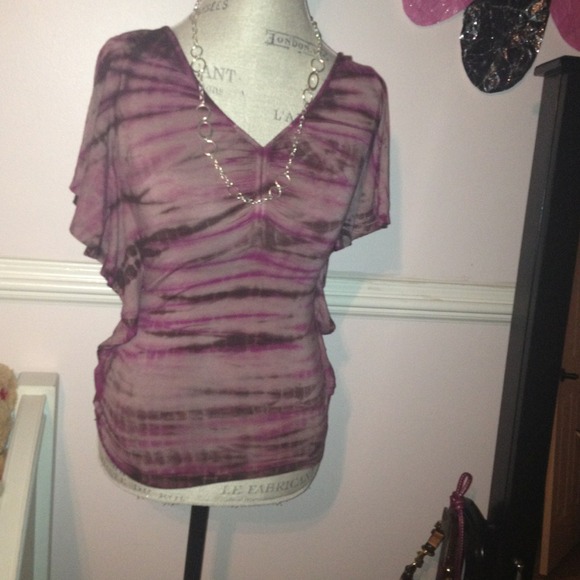 Pink and brown tie dye v-neck top