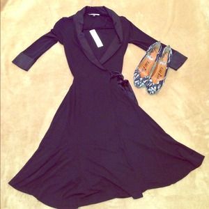 Black Diane Von Furstenberg DVF Tuxedo Wrap Dress