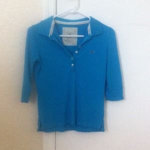 3/4 sleeve teal, collared shirt