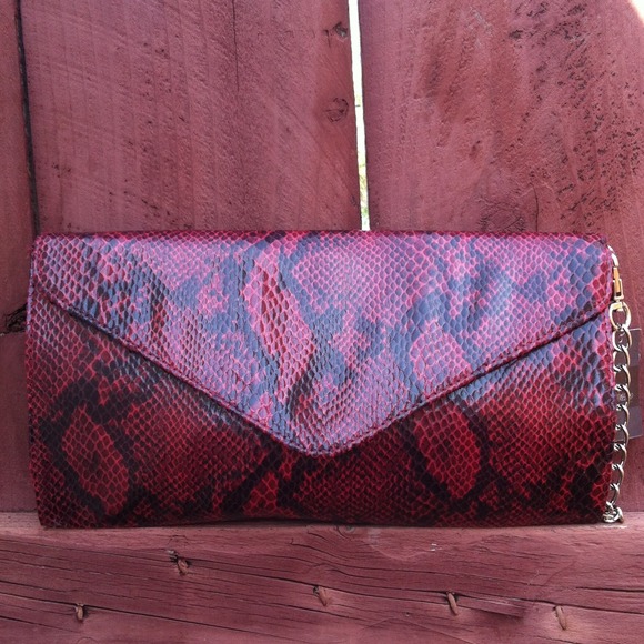 Red snakeskin envelope clutch