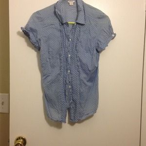 Cute blue blouse with white polka dots.