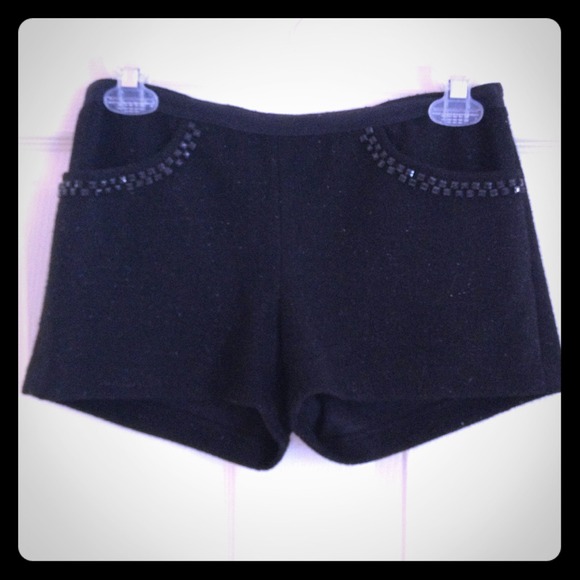 Black wool shimmer studded pocket shorts sz small