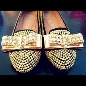 Jeffrey Campell Golden Bow Suede 'Martini' Flats