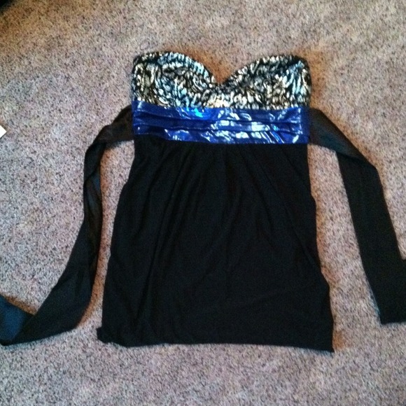 Black, sliver, and blue debs dress