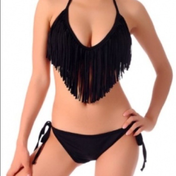 Black fringe bikini