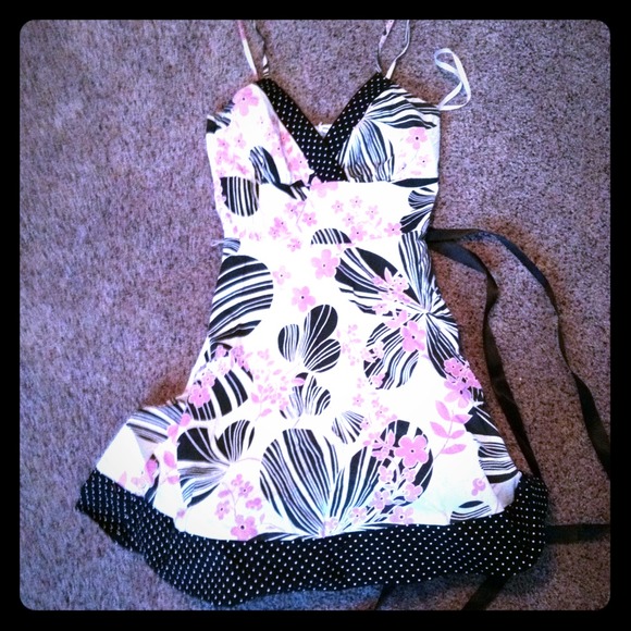 Black, white poka dot and strips, and pink flowers