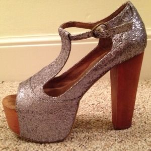 Jeffrey Campbell Sparkle Foxy Wood Platforms