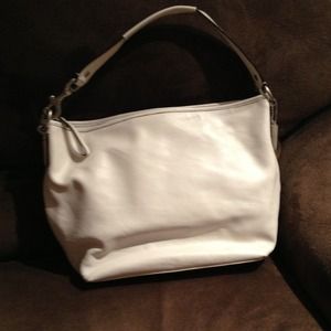 White leather coach bag