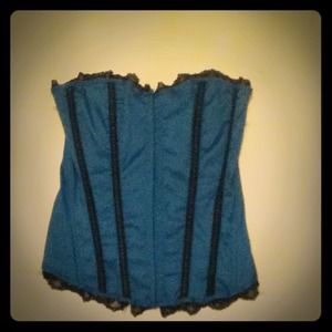 New no tags. Teal corset with black lace trimming