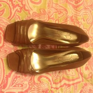 Brown Jessica Simpson peep toe heel