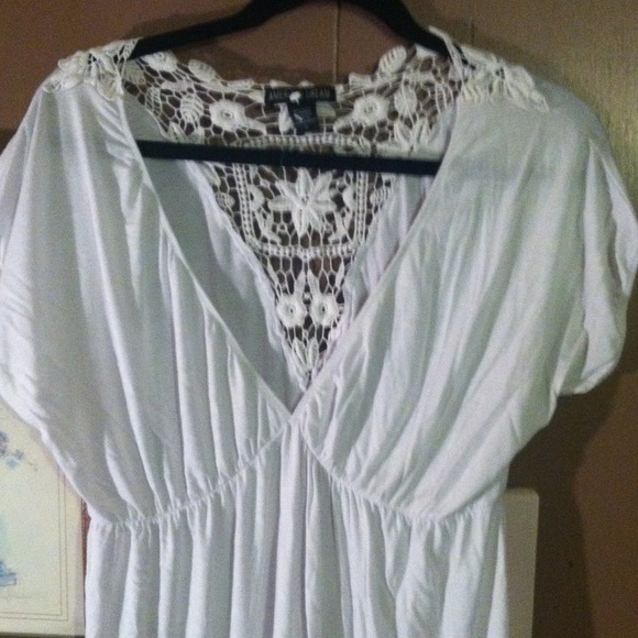 White empire waste blouse with lace back