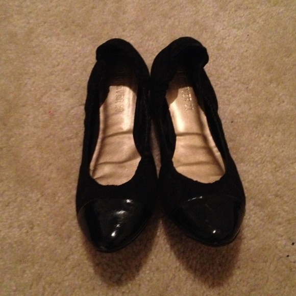 Faux leather and suede flats