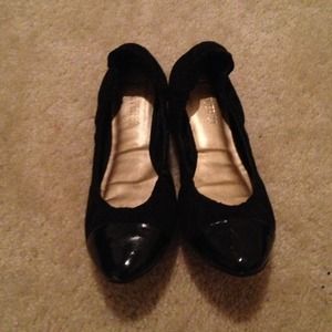 Faux leather and suede flats