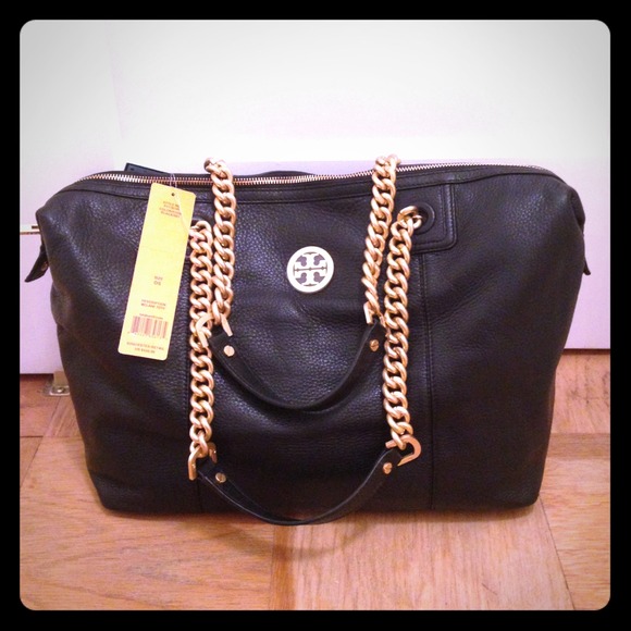 Tory Burch Handbags - Tory Burch Black Mclane Tote Large w Gold NWT