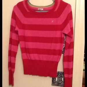 Red and print striped American eagle sweater