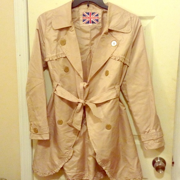 Beige Trenchcoat With Ruffle Details