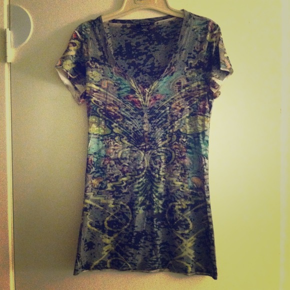 Burnout Butterfly V-neck T-shirt