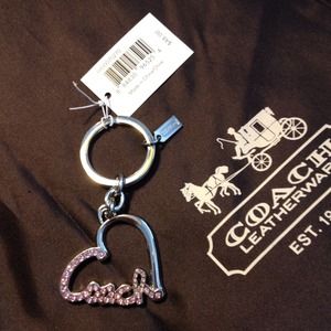 Brand New Coach Heart Crystal Script Key Chain
