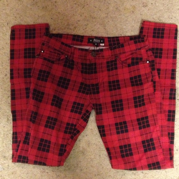 Red and black plaid pants