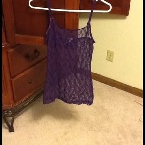 See through patterned purple tank