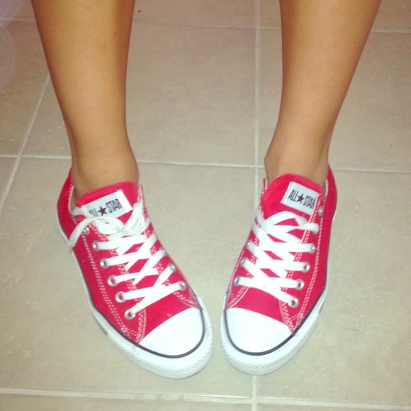 Red new converse shoes