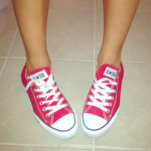 Red new converse shoes