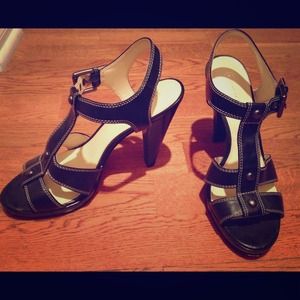 Coach heels strappy black leather