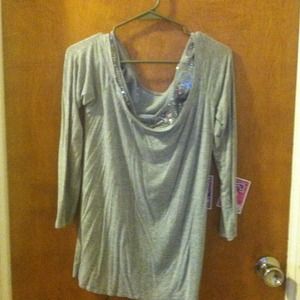 Gray sparkly long sleeve shirt.