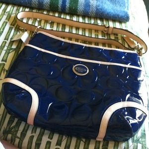 Coach Peyton patent embossed navy blue  hobo