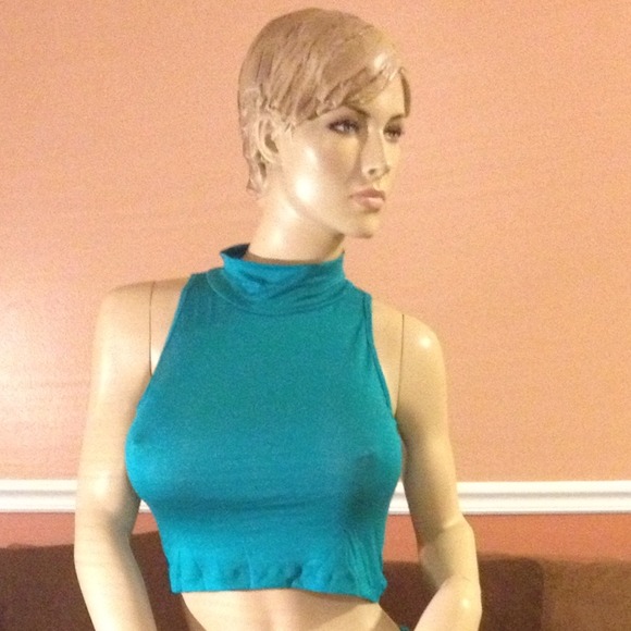 Cotton Spandex Sleeveless Turtleneck Crop Top