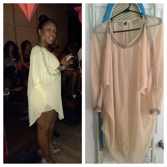 ELEGANT SHEER SEE THRU CREAM STUDDED DRESS