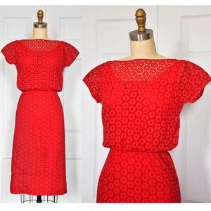 1950's Red Eyelet Wiggle Dress