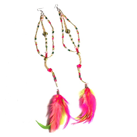 Bead and feather earrings