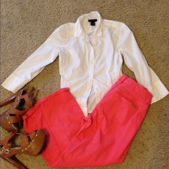 White stretchy  button up