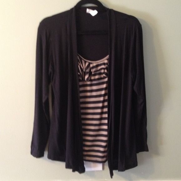Cardigan and camisole in one. Black and taupe