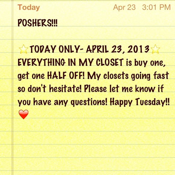 TODAY ONLY!! Buy one get one HALF OFF!