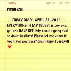 TODAY ONLY!! Buy one get one HALF OFF!