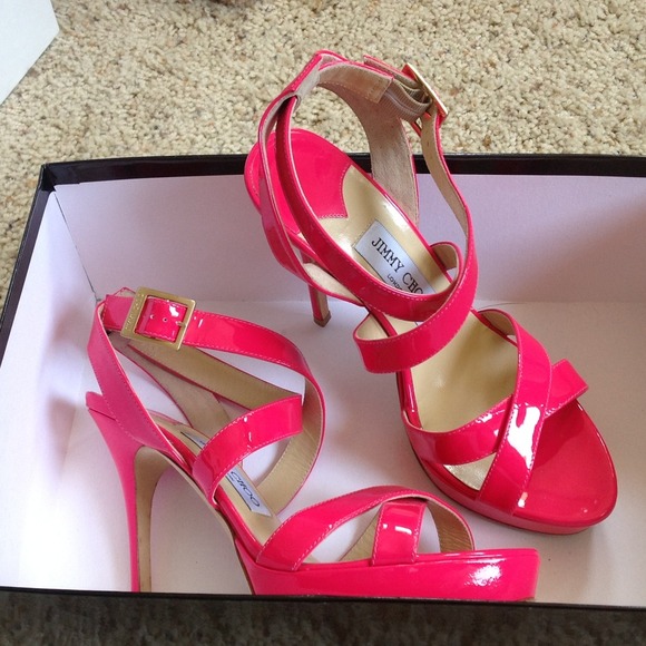 Jimmy Choo Hot Pink Crisscross Platform Sandal