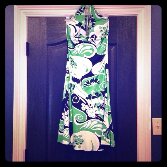 Green/white halter dress
