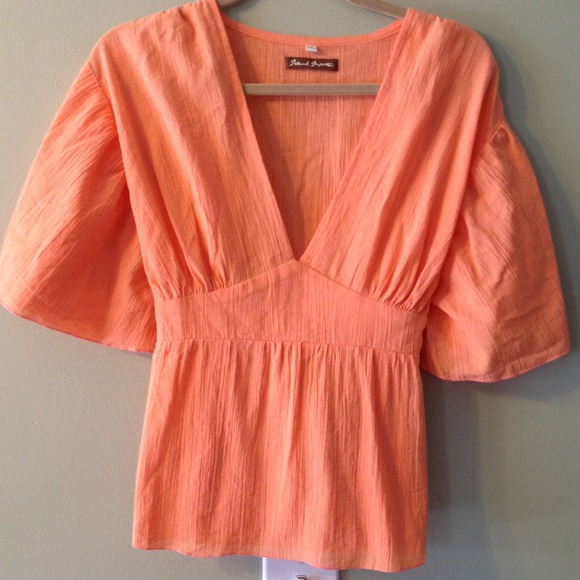 Coral Gauze Tie Blouse with angel sleeves - Picture 2 of 3