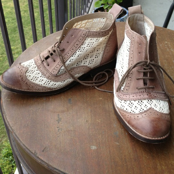 SOLD!!!!! Brown leather and knit, lace up boots