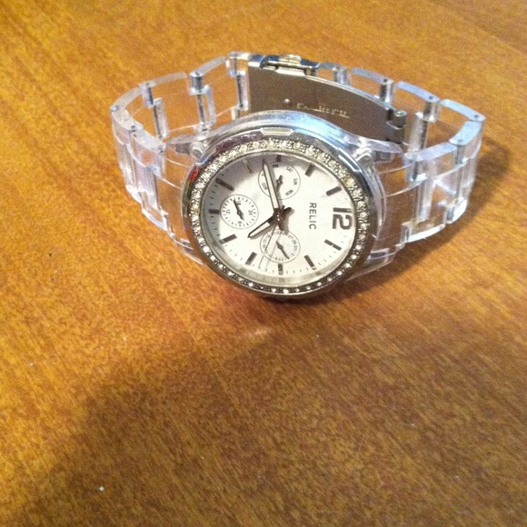 RELIC Watch w/ clear band Large Face w/ crystals💎 - Picture 4 of 4
