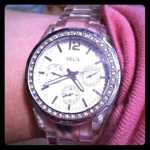 RELIC Watch w/ clear band Large Face w/ crystals💎