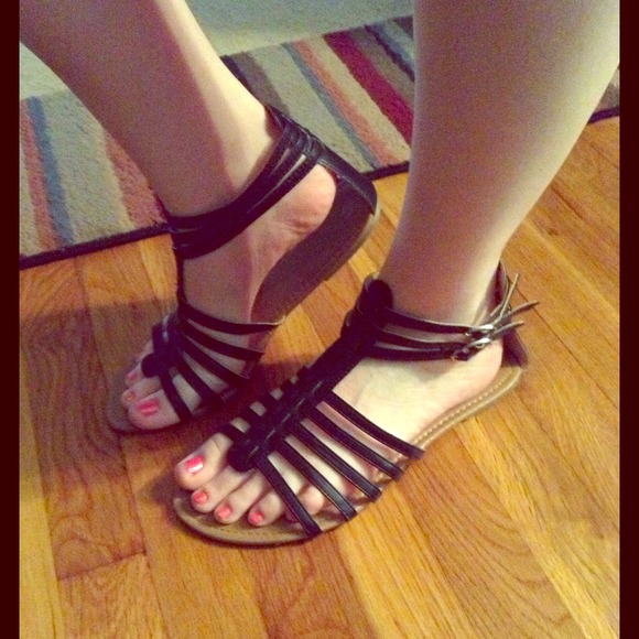 Black Leather Gladiator Sandals NWOT