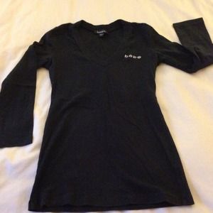 BEBE-sz.L-Black 3/4 length rhinestone logo top