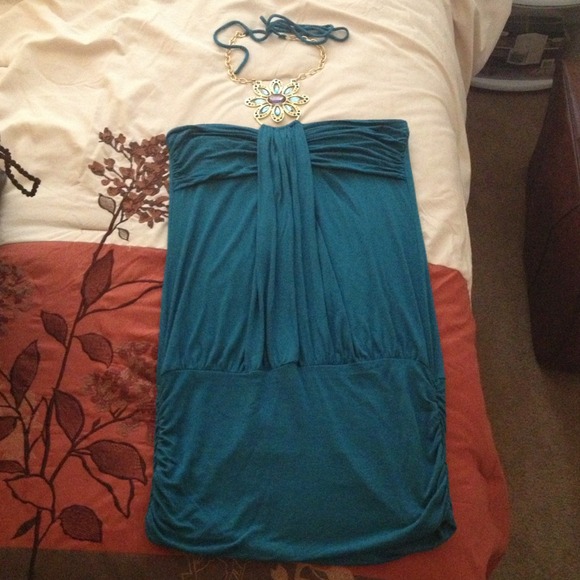 🔲SOLD🔲 Teal stretch strapless dress