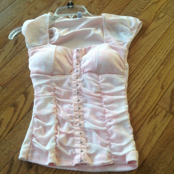 one step up Tops - Light pink/white striped shirt.